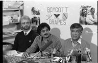 Cesar Chavez with CFU [Canadian Farmworkers Union], CLC [Canadian Labour Congress], B.C. Fed [British Columbia Federation of Labour] at CFU office re: grape boycott