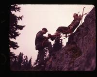 Rescue practise [i.e. practice] - [Mount] Seymour, J. Addie and P. Bading, Sept. 8, 1957