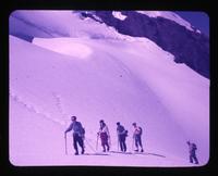 Jim Addie, Audrey Williams, Roger Prentice, Robin Mill & Fred Brownsword climbing on Coleman Glacier, July 17, 1955