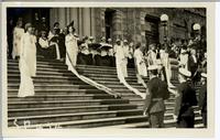 [Several May queens standing on steps of the British Columbia Parliament Buildings in Victoria, B.C.]