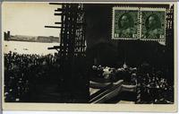 [Crowd of people observing a large ship in Victoria, B.C.