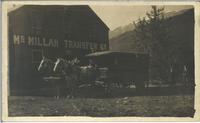 [Horse drawn carriage in front of McMillan Transfer Company in Stewart, B.C.]
