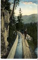 The Flume, Capilano Canyon, showing depth to River below, Vancouver, B.C.