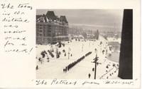 [Soldiers marching down a snow covered street in Victoria, B.C.]