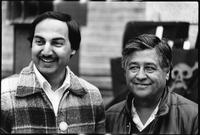 A Time To Change Exhibition. Photo 27 by Craig Berggold. Raj Chouhan, CFU president, and Cesar Chavez, UFW president, relax after speeches. Vancouver, BC, April 10, 1983.