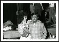 United Farmworkers of America President Cesar Chavez and CFU staff representative relax after a CFU anniversary celebration in the Lower Mainland. Comrades in arms. Cicra early 1980s.