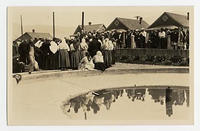 [Photographic postcard of Doukhobor crowd in traditional dress, British Columbia, c. 1910s]