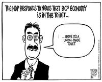 The NDP responds to news that B.C.'s economy is in the toilet "...I hope it's a union-made toilet."