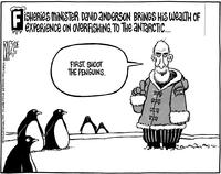 Fisheries minister David Anderson brings his wealth of experience on overfishing, to the Antarctic... "First, shoot the penguins."