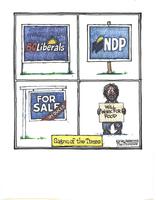 Signs of the Times; BC Liberals; NDP; For sale, Reduced; Will work for food