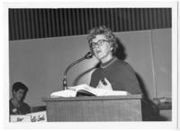 [Photo of a woman speaking at the 1971 UFAWU (United Fishermen and Allied Workers Union) Convention]
