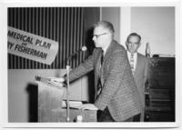 [Photo of a man speaking at the 1968 UFAWU (United Fishermen and Allied Workers Union) Convention]