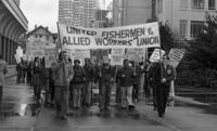 UFAWU [United Fishermen and Allied Workers Union] marches to legislature to demand bargaining rights for fishermen