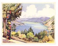 "View of the Saanich Inlet from the Totem Dining Room, Malahat Chalet," Vancouver Island, B.C.