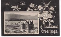 A Thousand Greetings - (Inset) C.P.R. Depot & Entrance to Harbor, Vancouver, B.C.