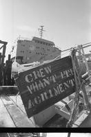 Striking crew signs on Chavez, at Domtar Construction dock, Surrey