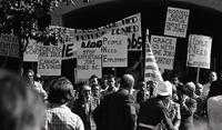 YCL [Young Communist League?], YND [Young New Democrats?], B.C. SoF, unemployed demonstration at PNE parade reviewing stand