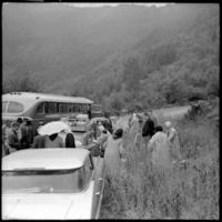 Doukhobors in bus and automobiles near Mountain Prison