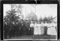 Group of men and women near Swan River, Manitoba